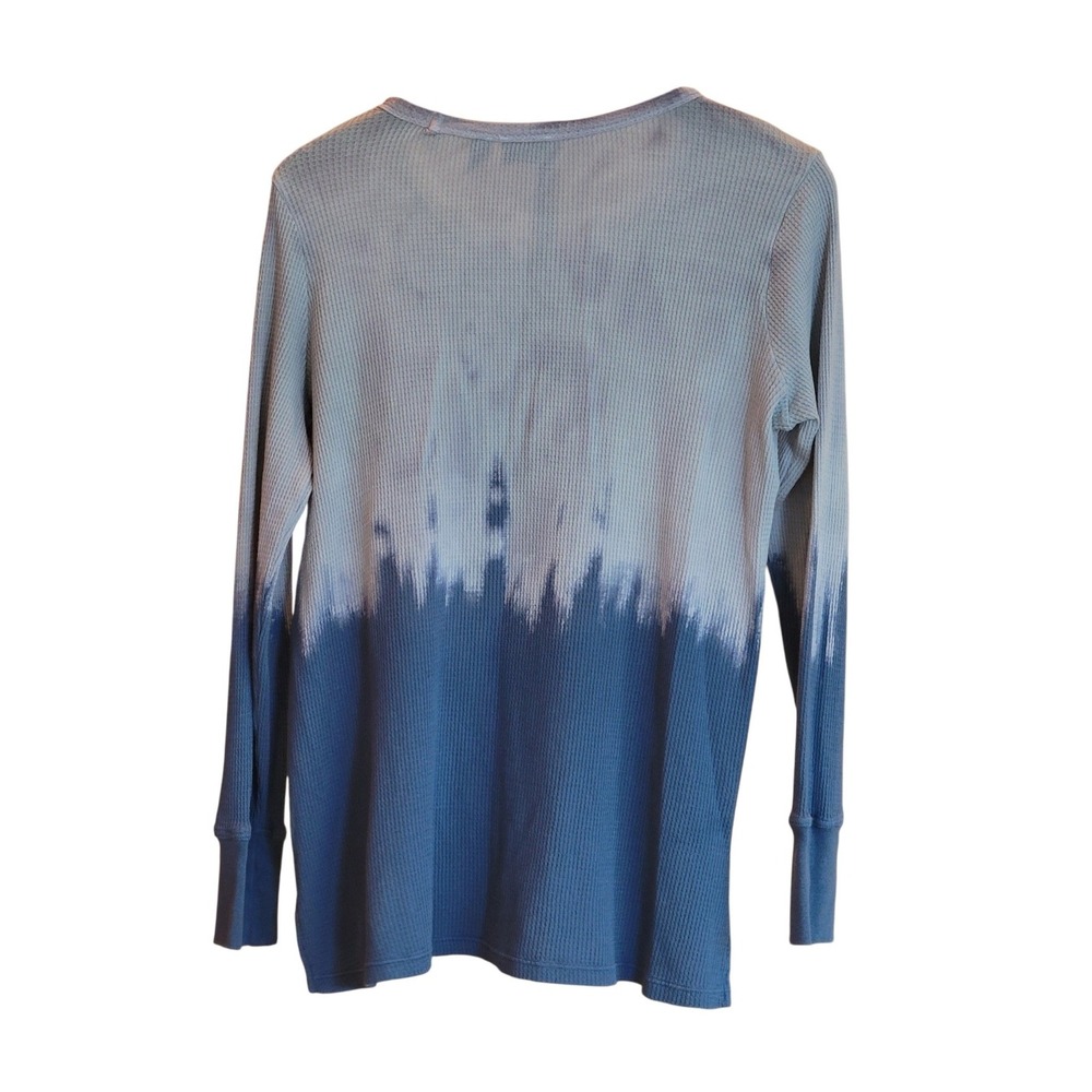 LOGO Lori Goldstein Thermal Top Size Small Blue Ombre Waffle Knit Pockets FLAW - Picture 3 of 16